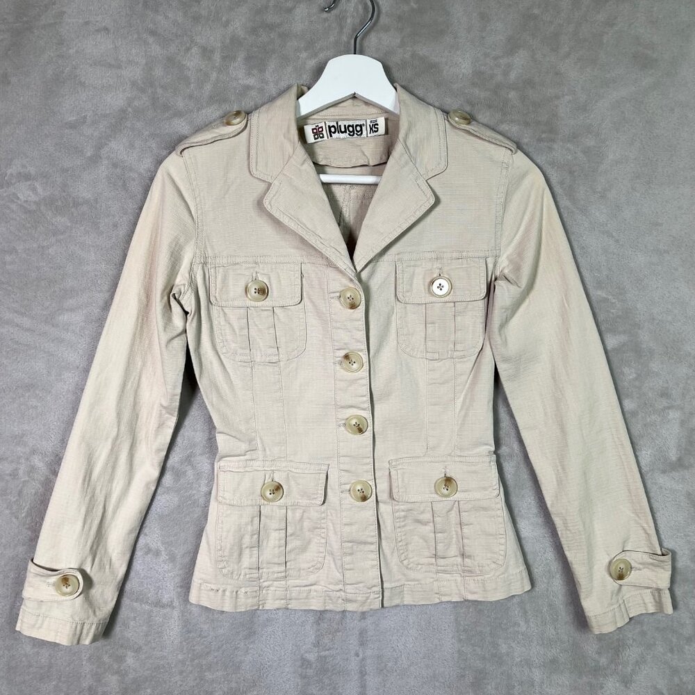 Vintage Y2K Plugg Tan XS Utility Chore Jacket Military Festival Bella Swan Style